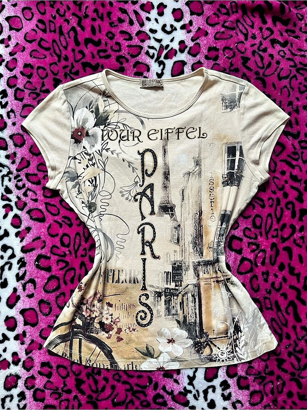 Blue-Canyon Graphic Floral Short Sleeve Top